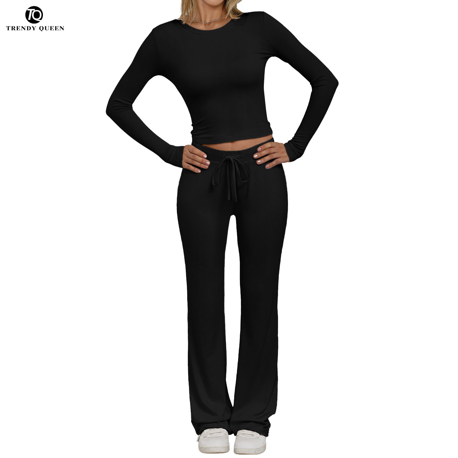 Trendy Queen Women's Everyday Co-ord Set - Fitted Top & Adjustable High-Rise Pants