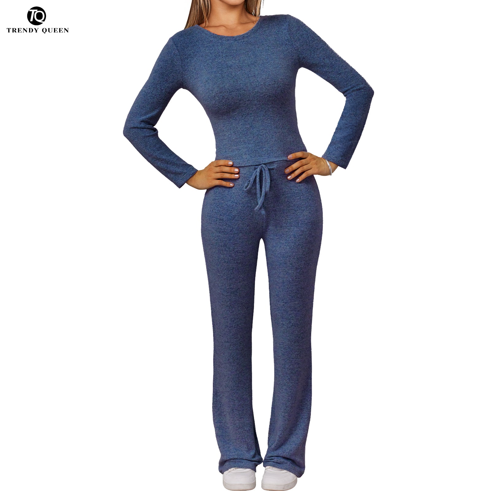 Trend Queen Women's Textured Mélange Set - Long Sleeve Top & Lounge Pants