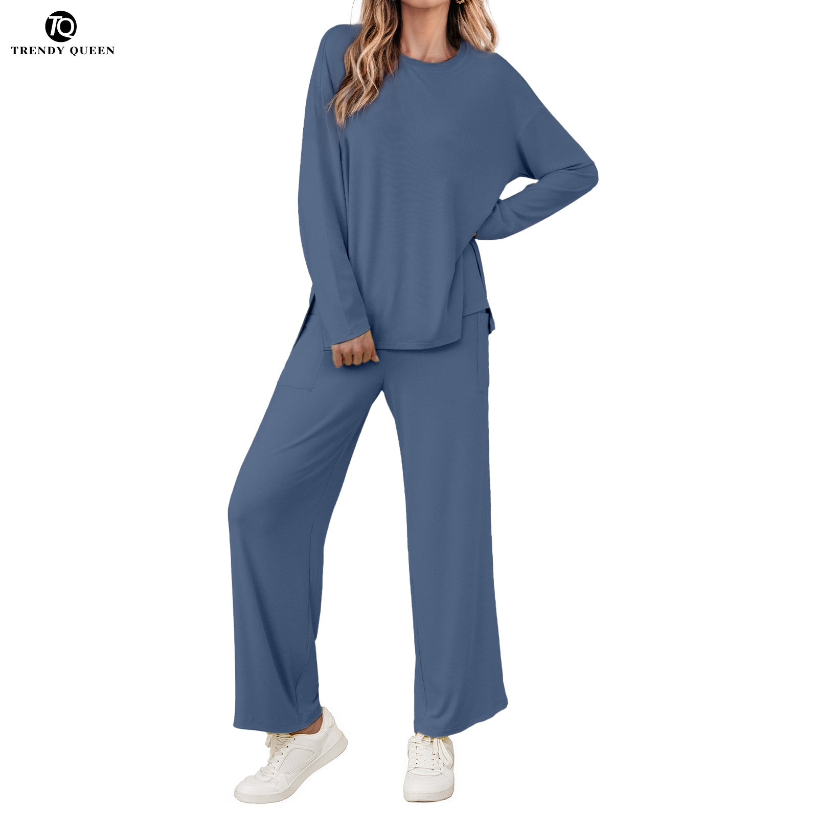 AUTOMET Women's Lounge Set with Side Slits | Oversized Long Sleeve Top & Pants